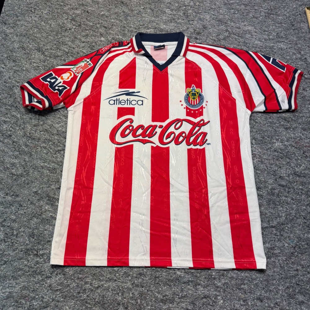 Vintage Chivas Guadalajara Atletica Coca-Cola Soccer Jersey Red White Large